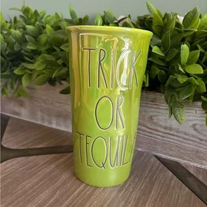 Rae Dunn TRICK OR TEQUILA Lime Green Luster Ceramic Travel Mug New Holographic
